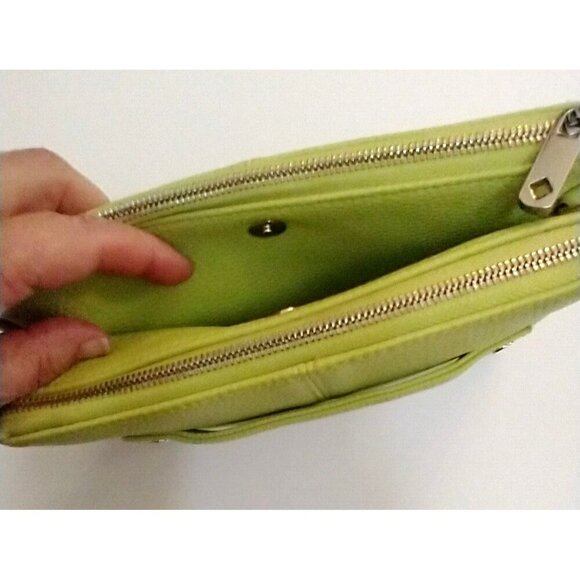 Jewell by Thirty-One Small Citrus Lime Pebbled Double Bag Crossbody Purse - Picture 9 of 9